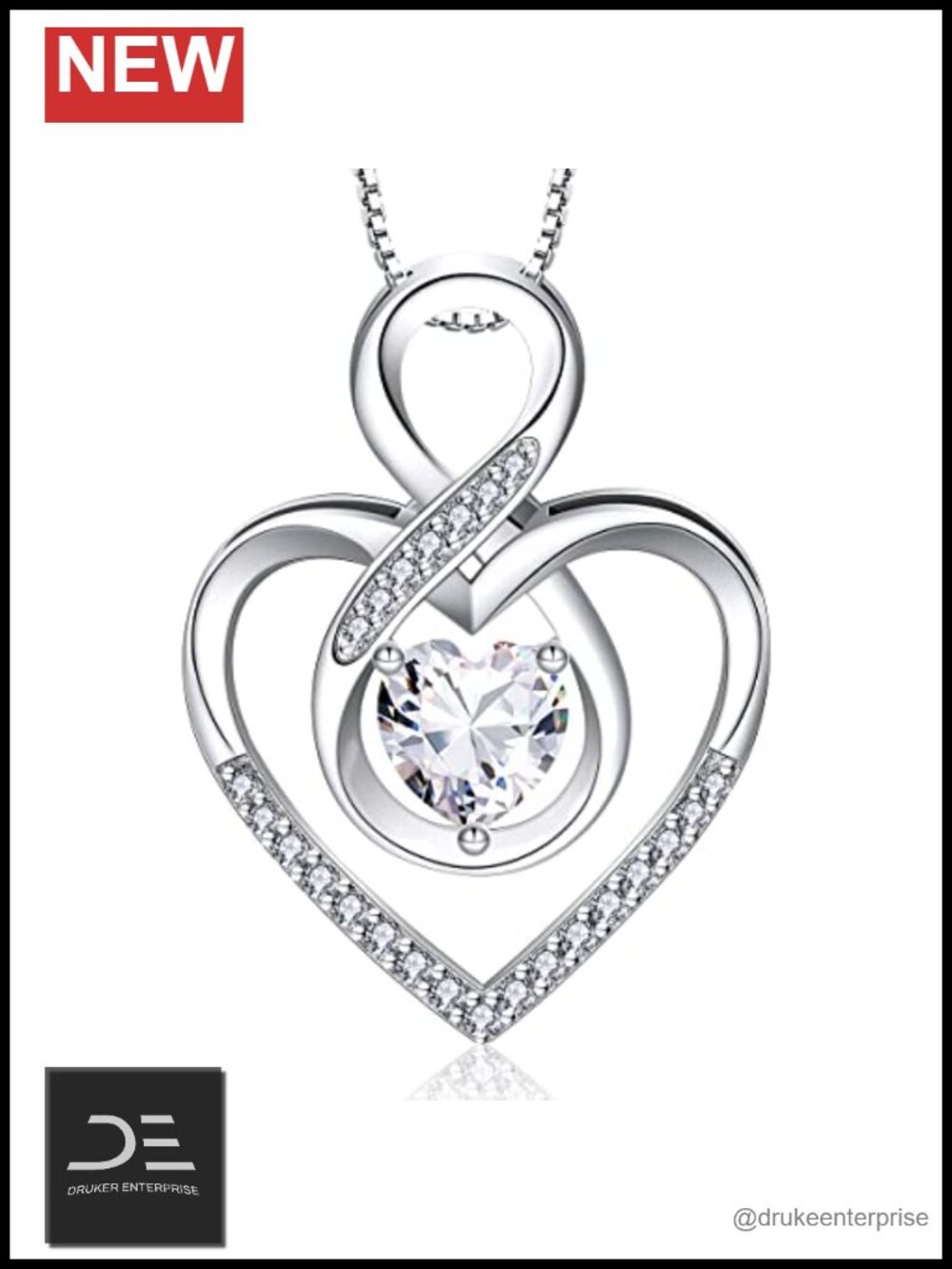 925 Sterling Silver Infinity Heart CZ Pendant Necklace 18''